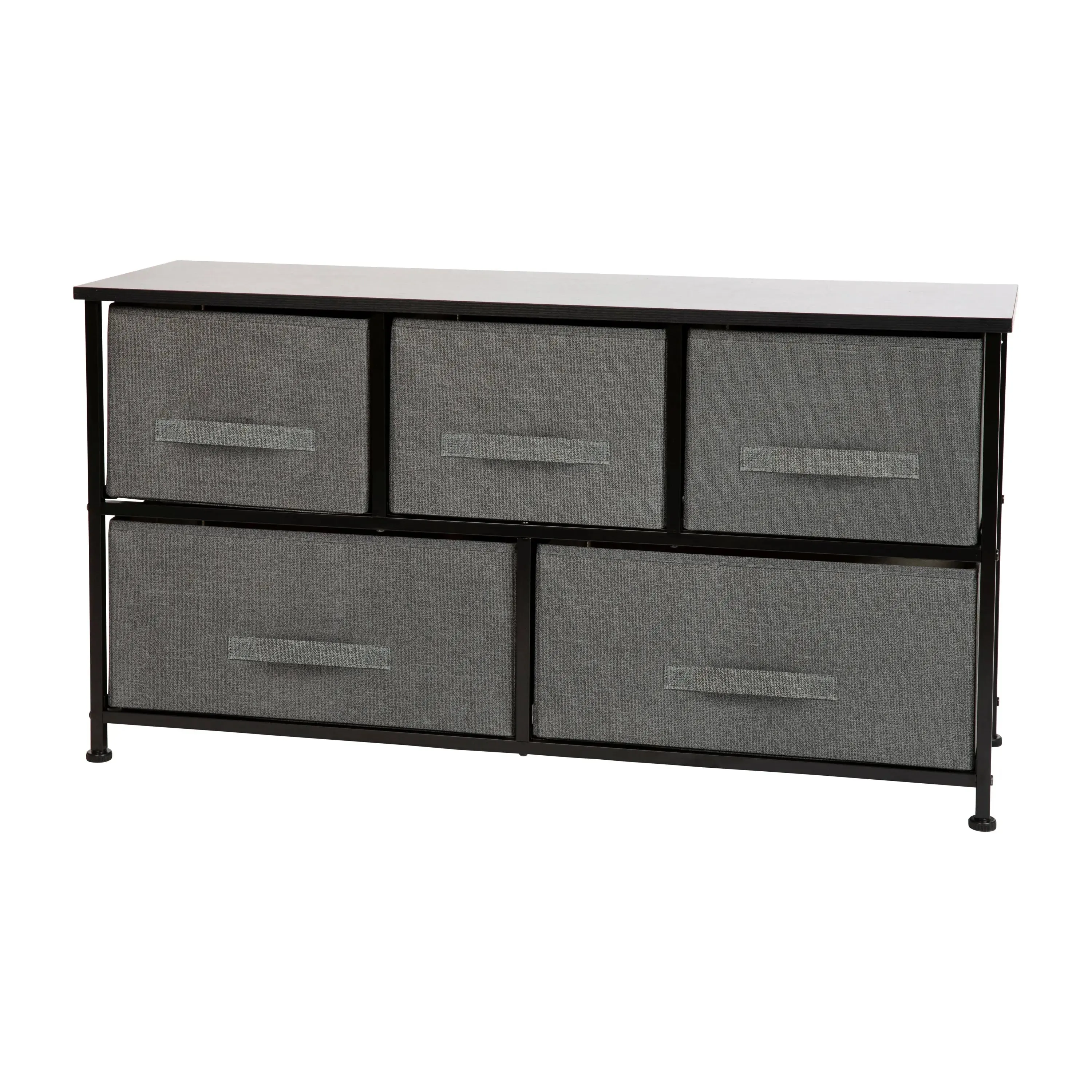 5 Drawer Vertical Storage Dresser w/Dark Grey Easy Pull Fabric Drawers