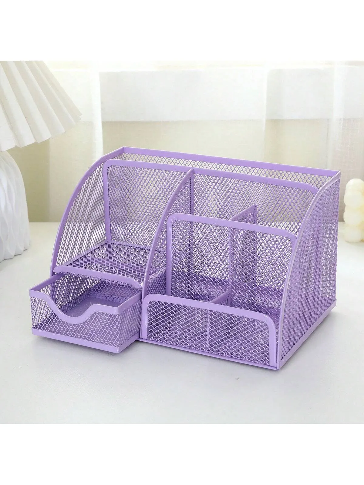 Desk Drawer Organizer, Classic Mesh Drawer, Metal Pen Holder, Large Space, Multipurpose Desk Organizer For Office, Home, School Supplies (lilac 1 Pack)