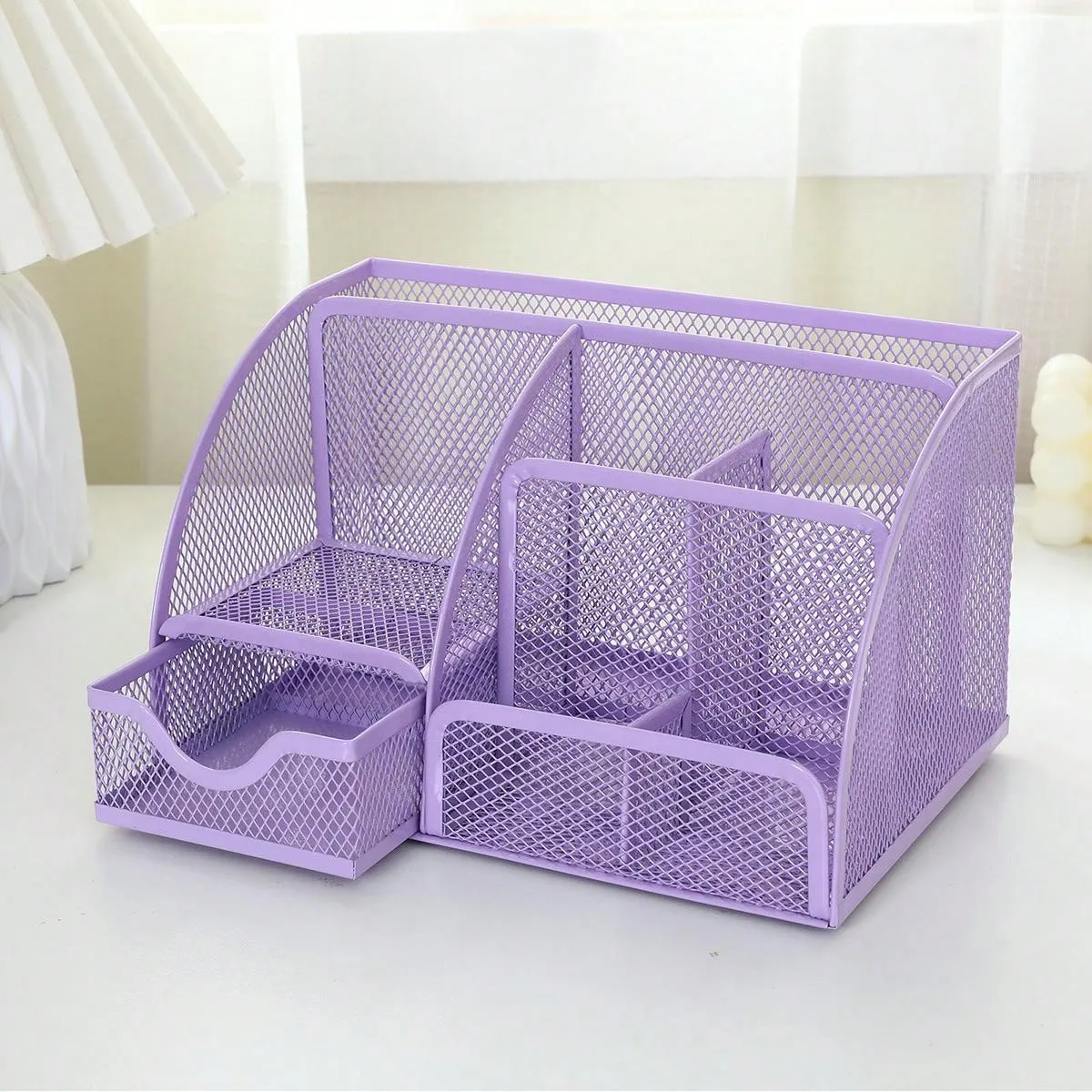 Desk Drawer Organizer, Classic Mesh Drawer, Metal Pen Holder, Large Space, Multipurpose Desk Organizer For Office, Home, School Supplies (lilac 1 Pack)
