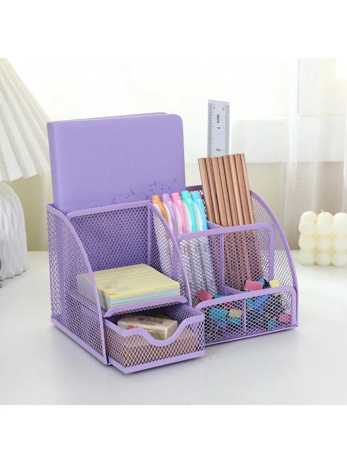 Desk Drawer Organizer, Classic Mesh Drawer, Metal Pen Holder, Large Space, Multipurpose Desk Organizer For Office, Home, School Supplies (lilac 1 Pack)