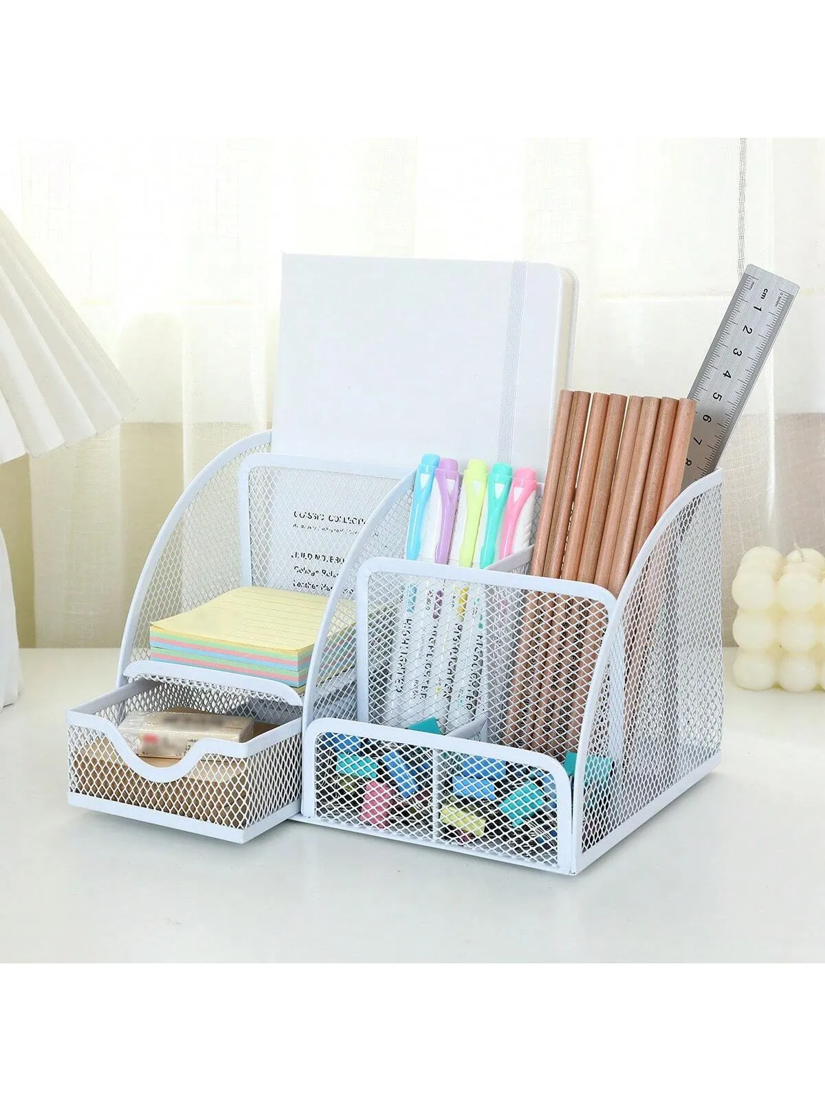 Desk Drawer Organizer, Classic Mesh Drawer, Metal Pen Holder, Large Space, Multipurpose Desk Organizer For Office, Home, School Supplies (lilac 1 Pack)