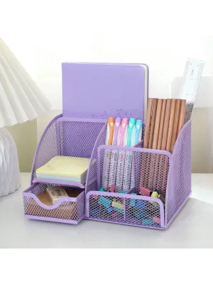 Desk Drawer Organizer, Classic Mesh Drawer, Metal Pen Holder, Large Space, Multipurpose Desk Organizer For Office, Home, School Supplies (lilac 1 Pack)