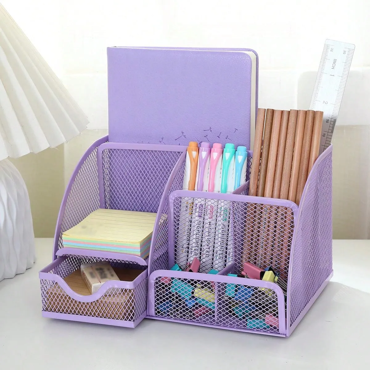 Desk Drawer Organizer, Classic Mesh Drawer, Metal Pen Holder, Large Space, Multipurpose Desk Organizer For Office, Home, School Supplies (lilac 1 Pack)