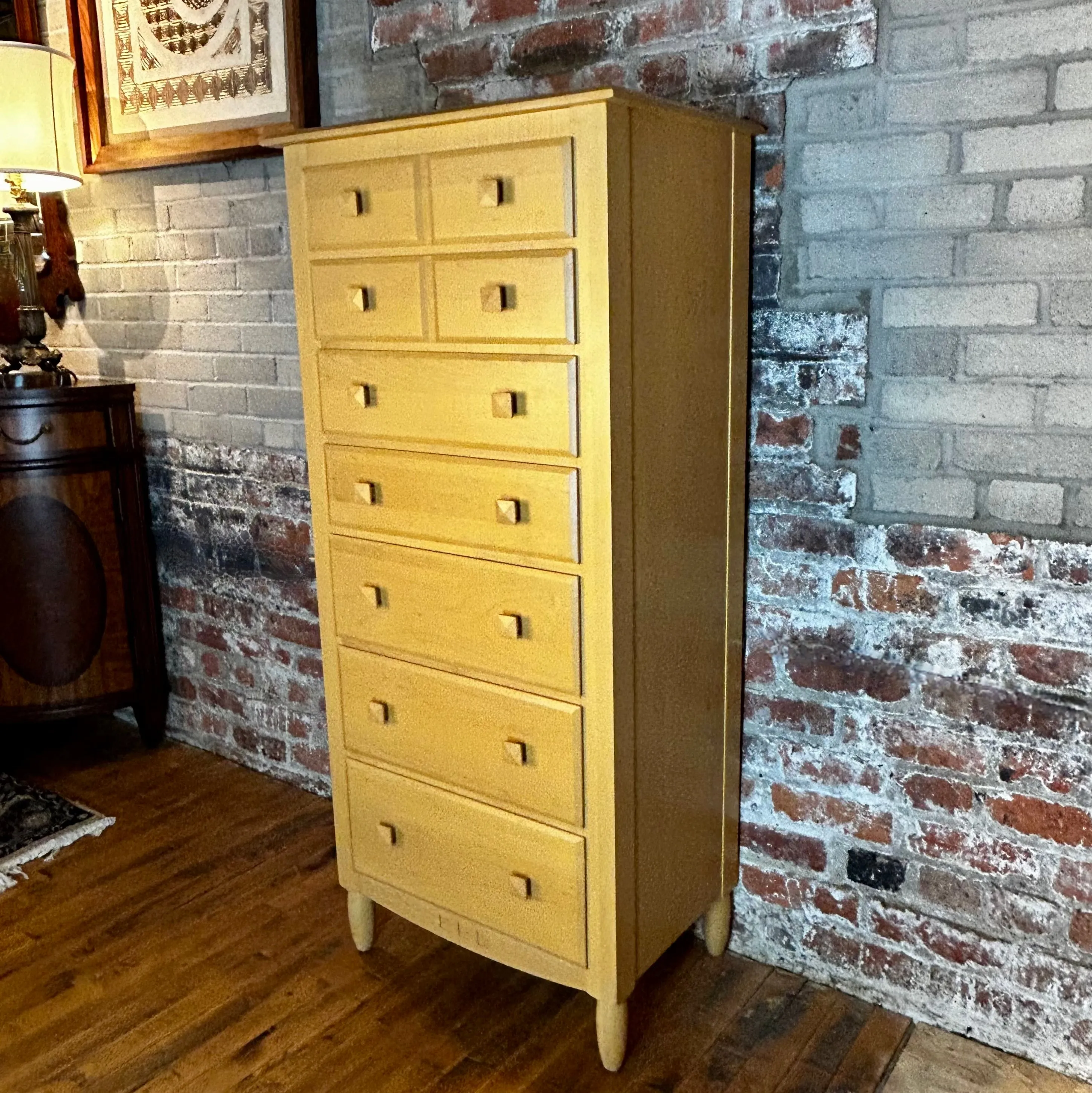 Ethan Allen Dresser, Tall, Narrow, Blond Wood, Seven-Drawer