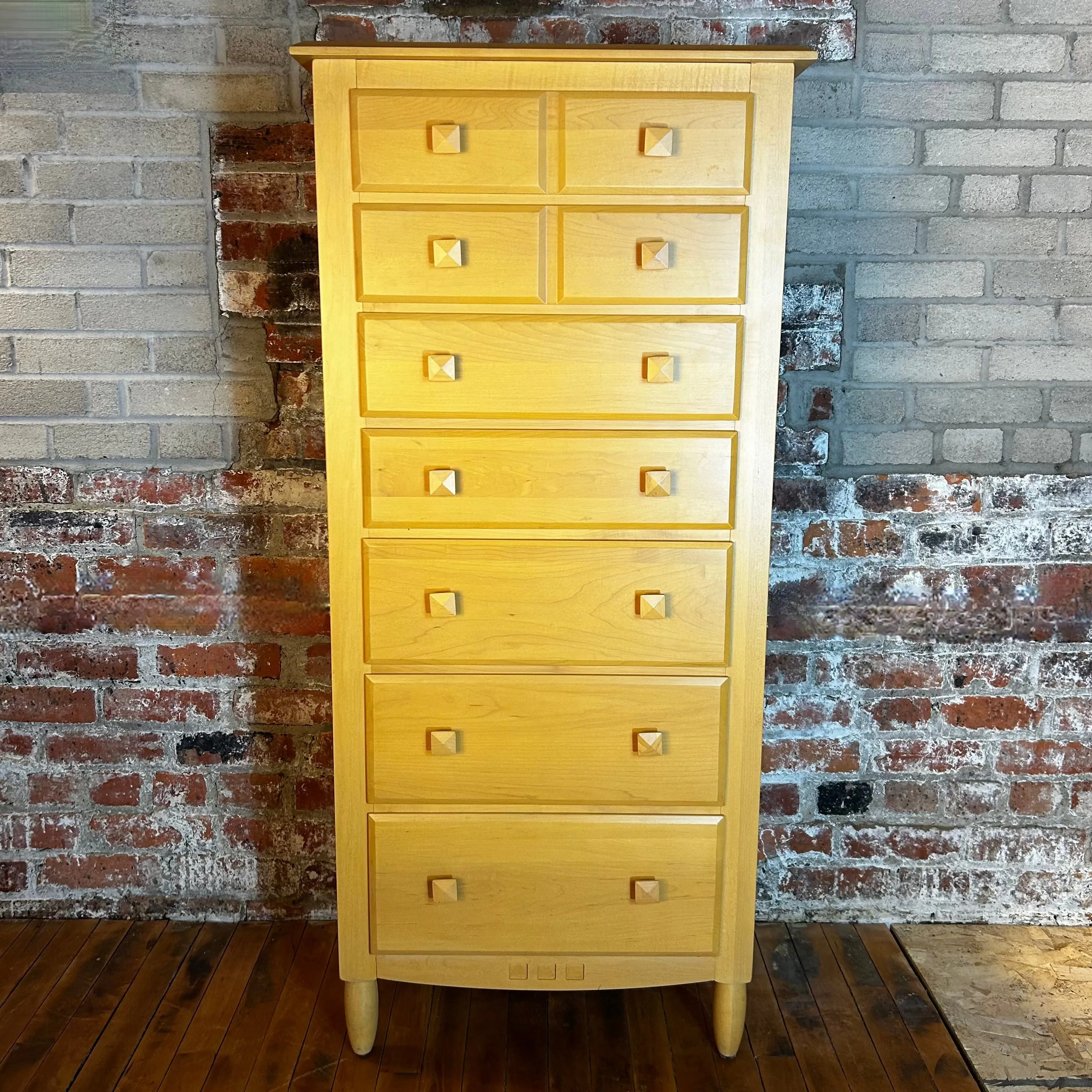 Ethan Allen Dresser, Tall, Narrow, Blond Wood, Seven-Drawer