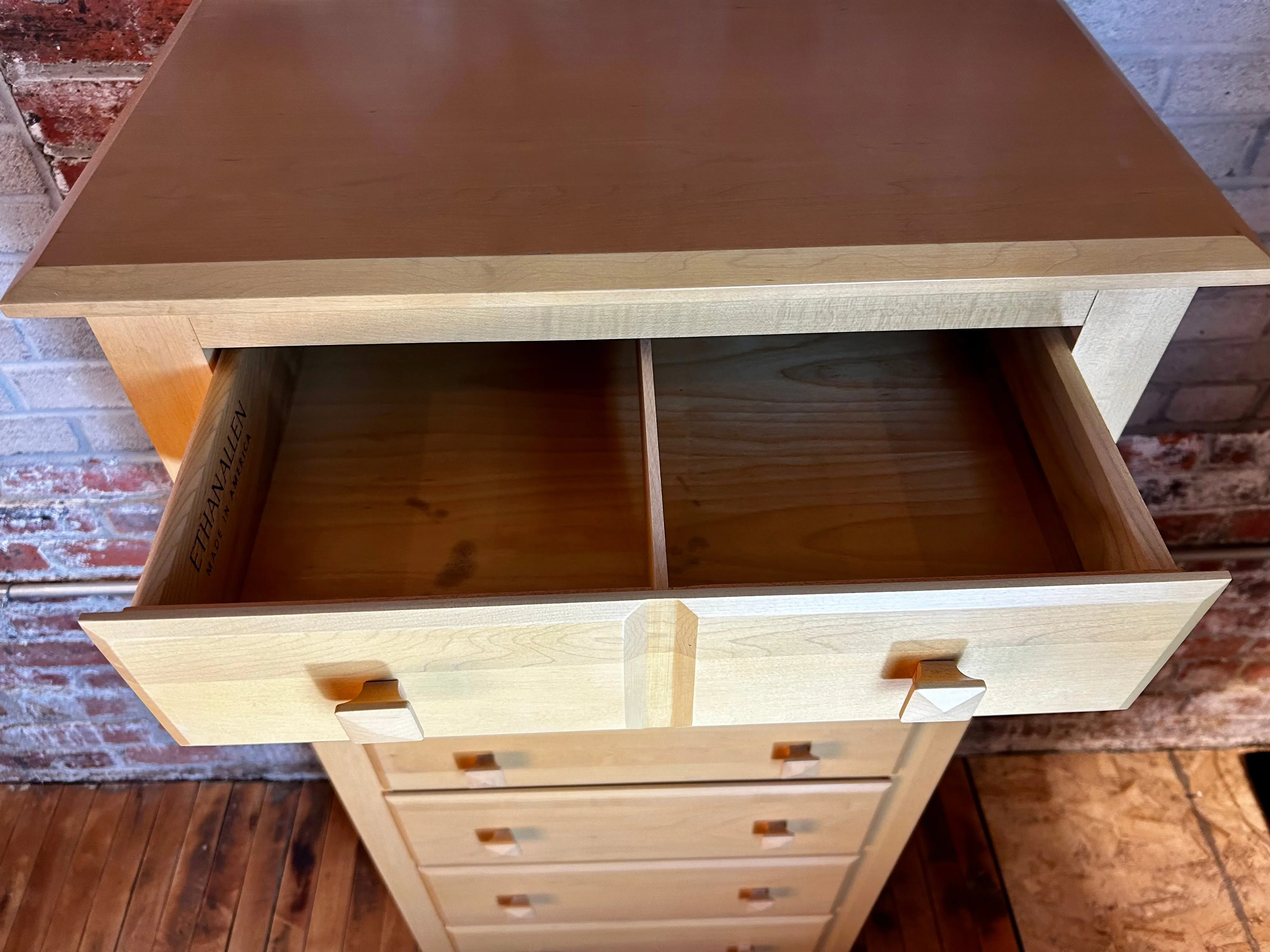 Ethan Allen Dresser, Tall, Narrow, Blond Wood, Seven-Drawer