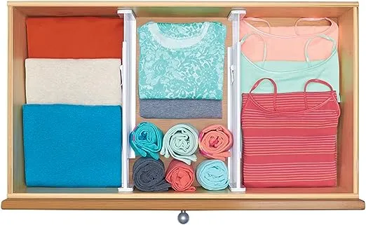 Expandable Drawer Organiser Narrow White- Set of 2