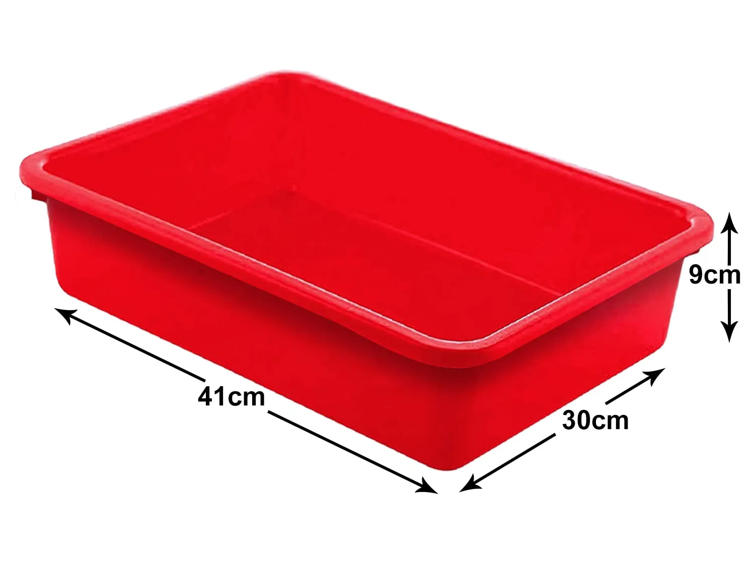 Heart Home Multiuses Rectangular Plastic Large Tray, Bin, Organizer Pack of 4 (Red)
