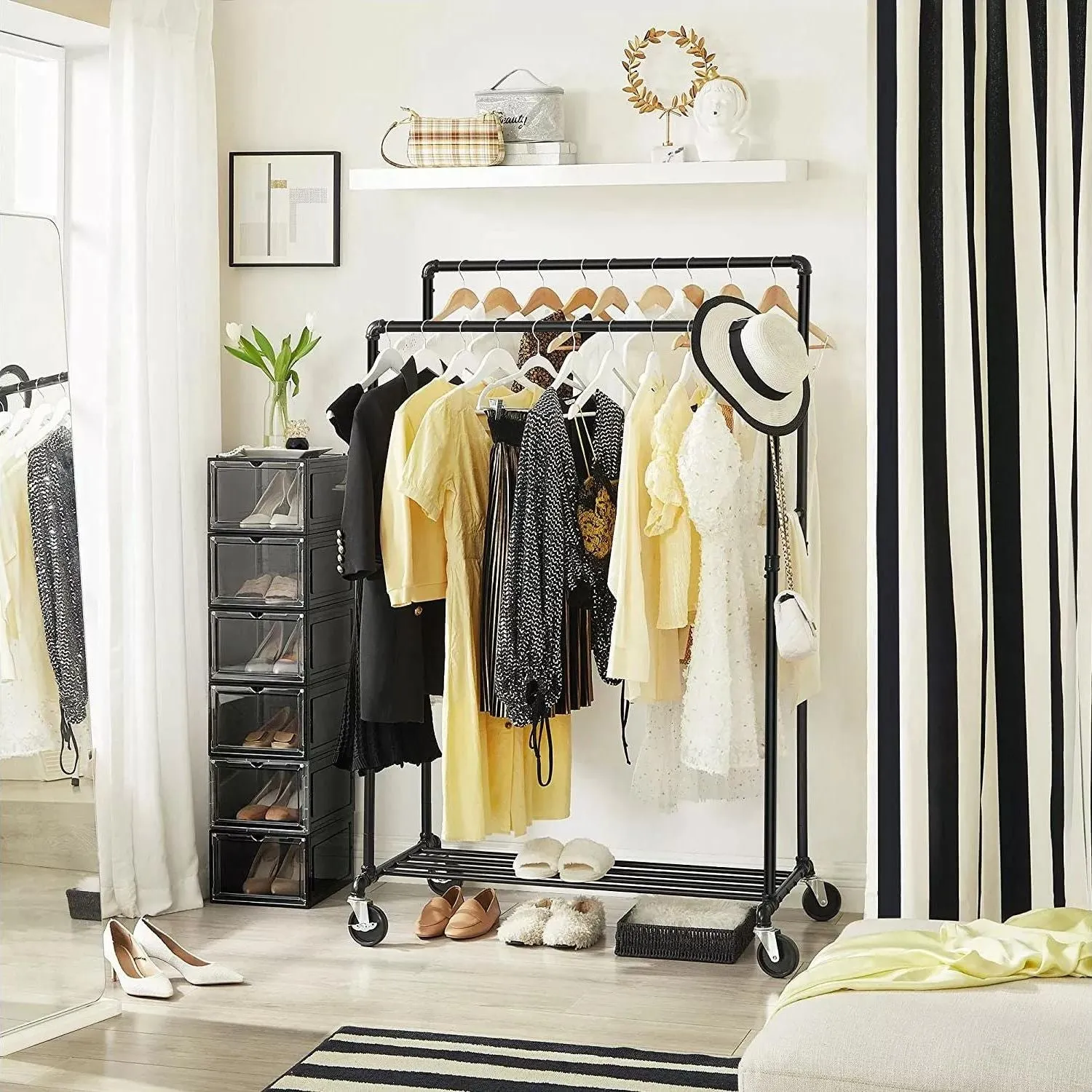 Heavy-Duty Pipe Clothes Rack with Wheels, Double Rails - SONGMICS