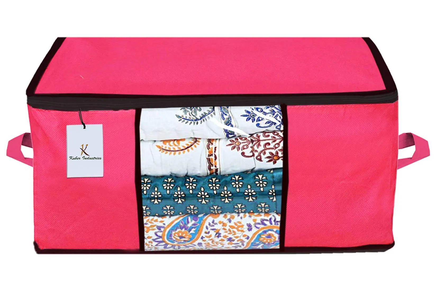 Kuber Industries 12 Piece Non Woven Underbed Storage Bag, Storage Organiser, Blanket Cover with Transparent Window, Extra Large, Maroon, Pink, Royal Blue CTKTC134545