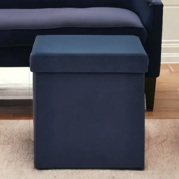 Navy Blue Velvet Storage Box With Lid
