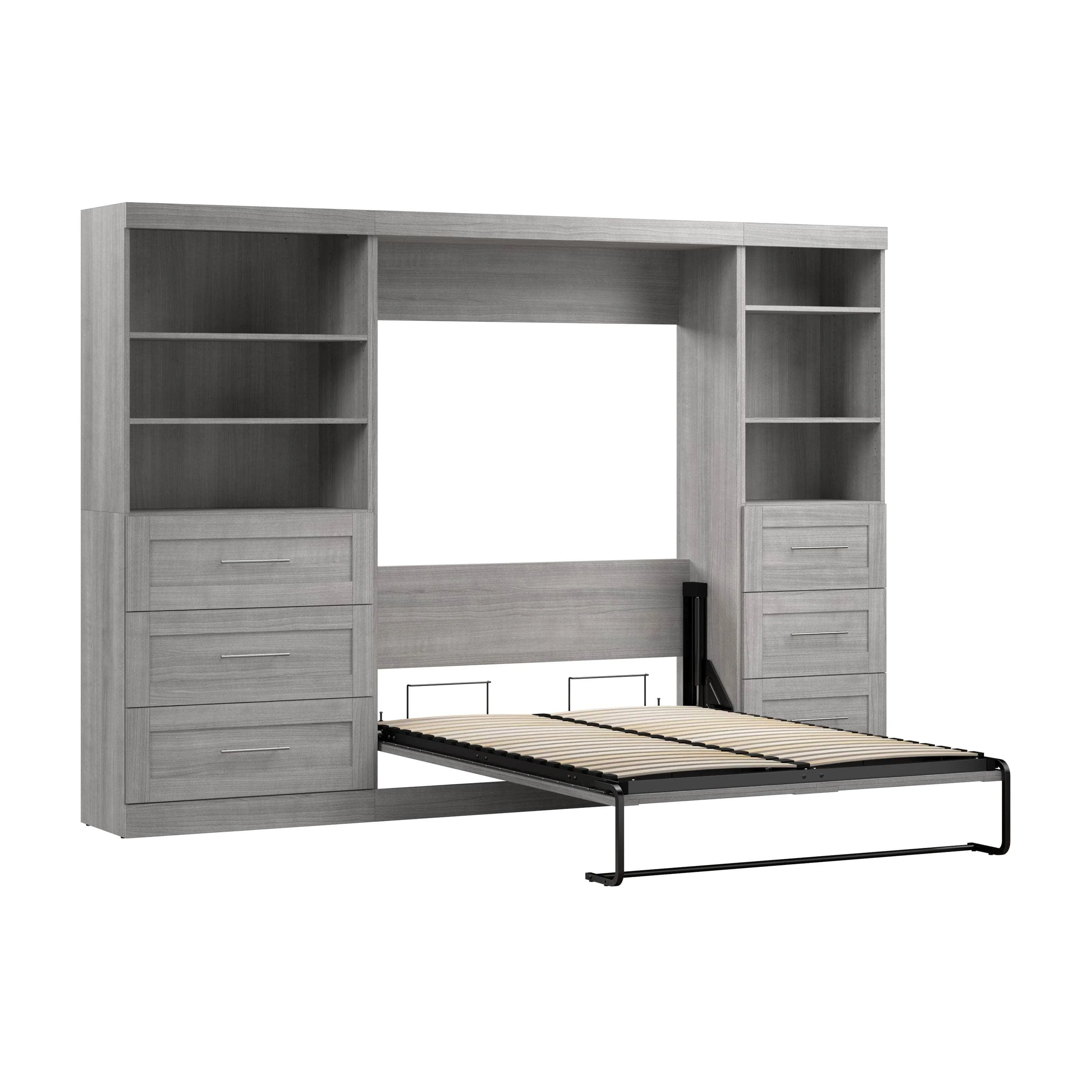 Pur Full Murphy Wall Bed and 2 Storage Units with Drawers (120”) - Available in 5 Colours