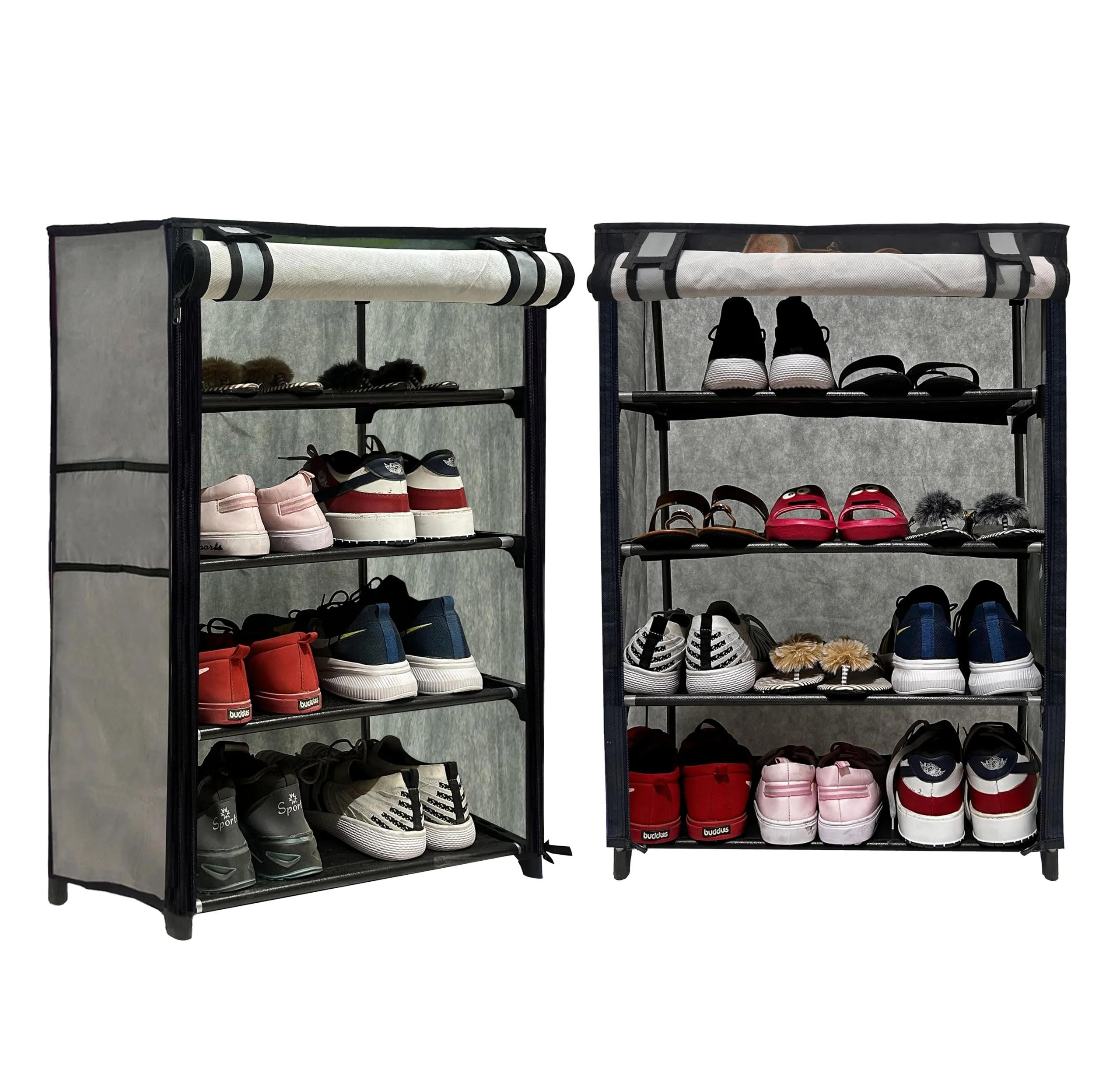RAXON WORLD Multipurpose Collapsible 4 layer Metal Tom & Jerry Cartoon Printed Shoe Stand, Shoe Organiser for Home & Office (Grey, Metal)