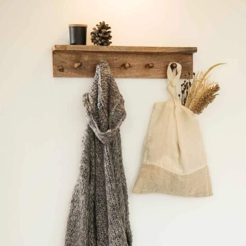 Shelf-Cum-Coat Hanger | Seasoned Mango Wood | Smart Home Utility | 24 Inches