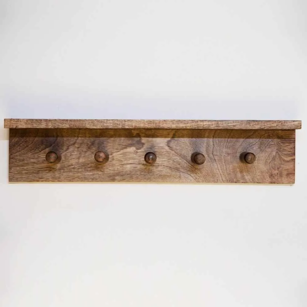 Shelf-Cum-Coat Hanger | Seasoned Mango Wood | Smart Home Utility | 24 Inches