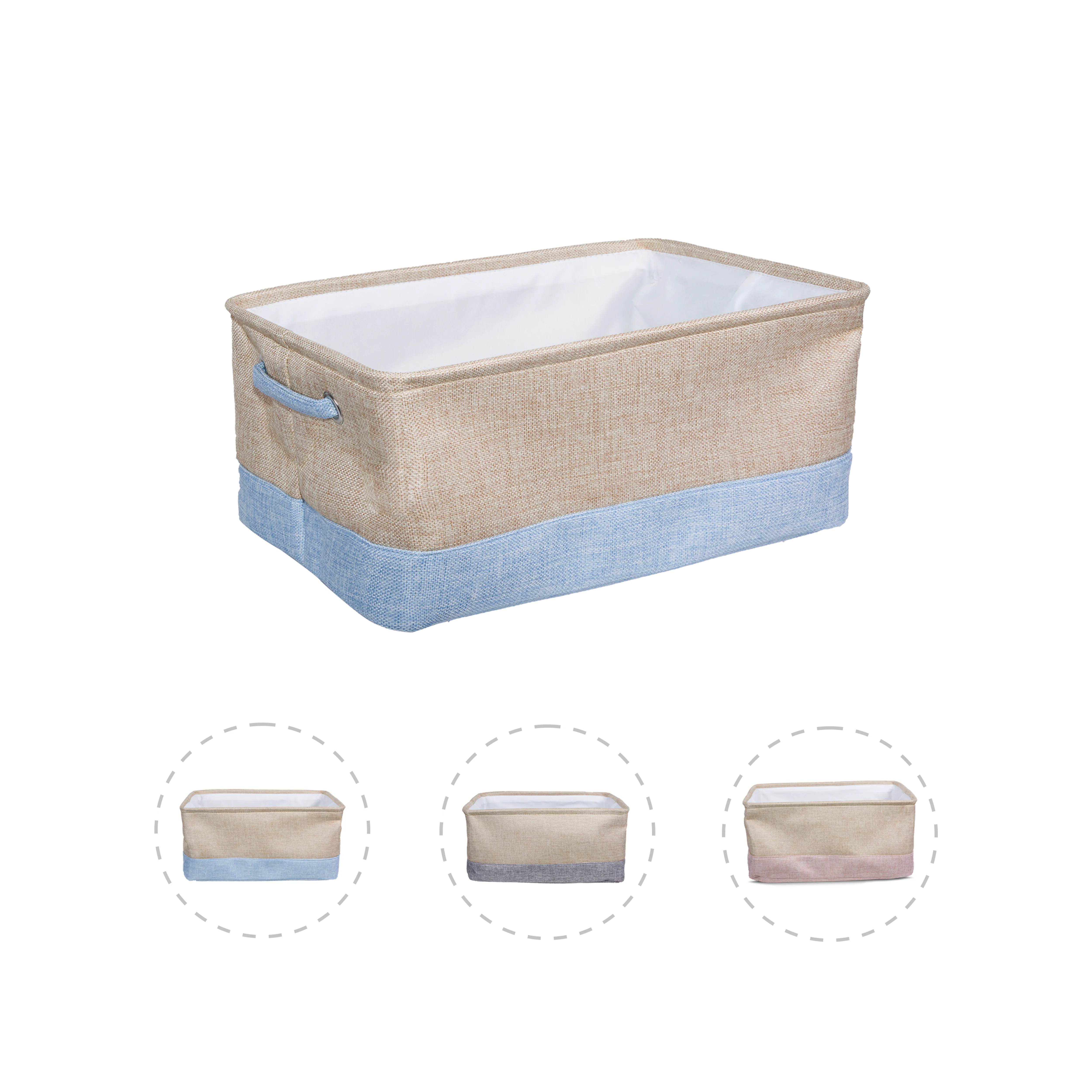 Two-Tone Fabric Storage Basket with Handle