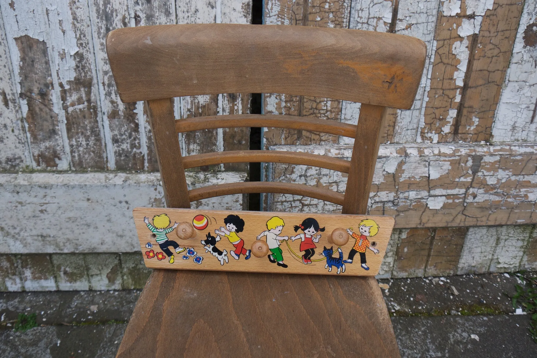 vintage retro children set of wooden wall hooks