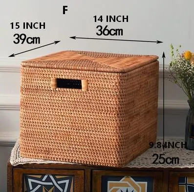Wicker Rectangular Storage Basket with Lid, Extra Large Storage Baskets for Clothes, Kitchen Storage Baskets, Oversized Storage Baskets for Bedroom