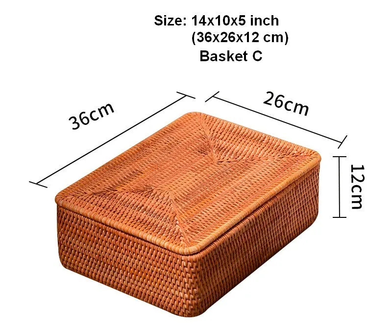 Woven Storage Baskets, Rectangular Storage Basket with Lid, Large Storage Basket for Clothes, Storage Baskets for Shelves, Kitchen Storage Baskets