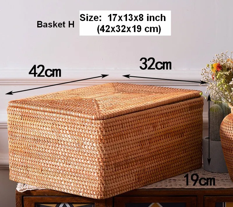 Woven Storage Baskets, Rectangular Storage Basket with Lid, Large Storage Basket for Clothes, Storage Baskets for Shelves, Kitchen Storage Baskets