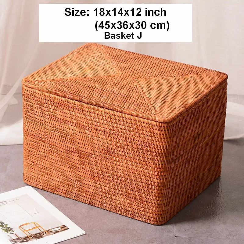Woven Storage Baskets, Rectangular Storage Basket with Lid, Large Storage Basket for Clothes, Storage Baskets for Shelves, Kitchen Storage Baskets