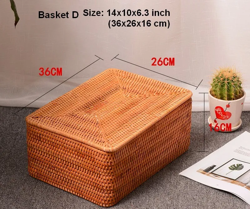 Woven Storage Baskets, Rectangular Storage Basket with Lid, Large Storage Basket for Clothes, Storage Baskets for Shelves, Kitchen Storage Baskets
